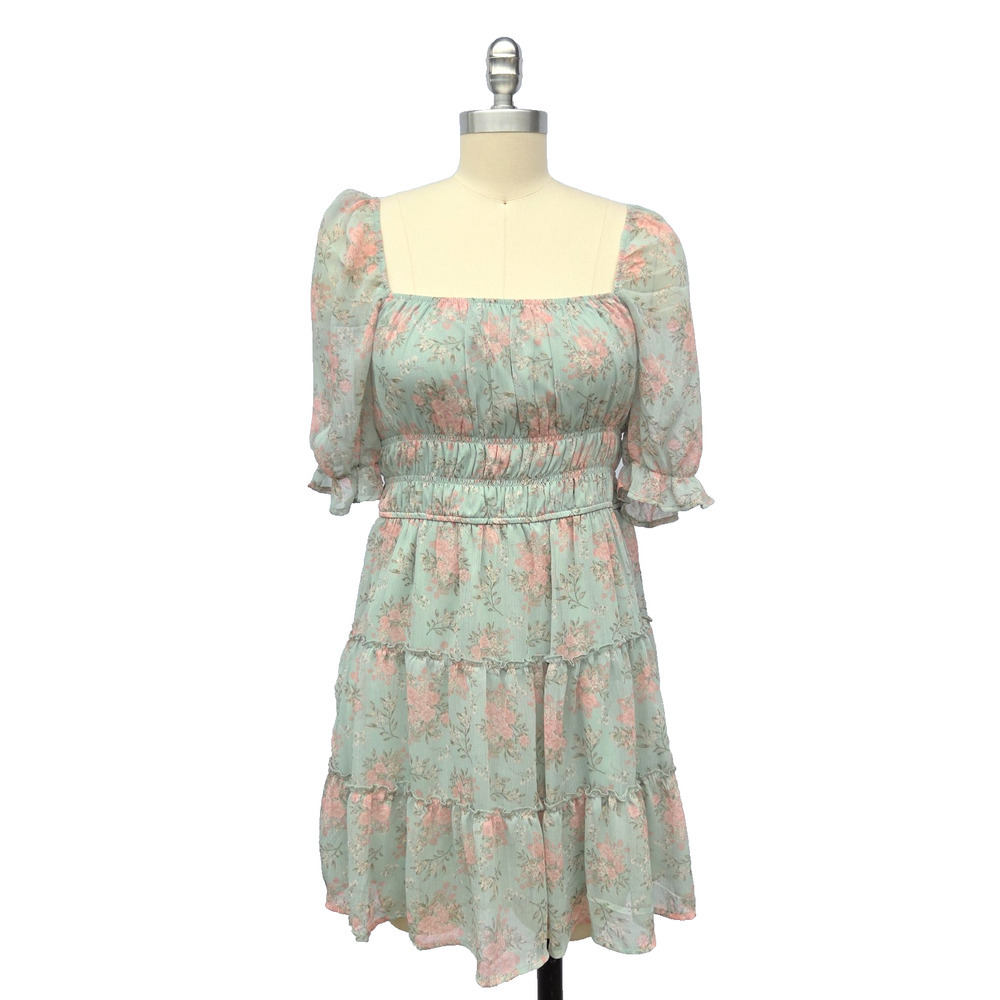 Vintage Y2K Trixxi Milkmaid Dress Size M Floral Coquette Blue Fairy Cottage